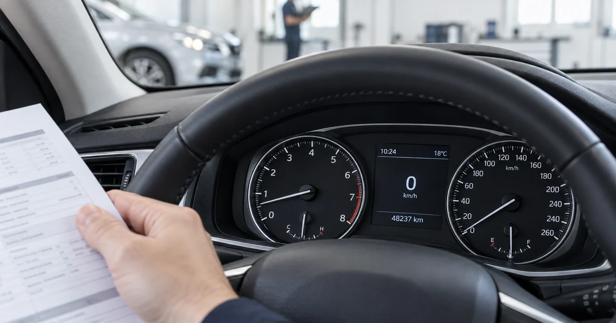 Odometer display compared with a vehicle service document